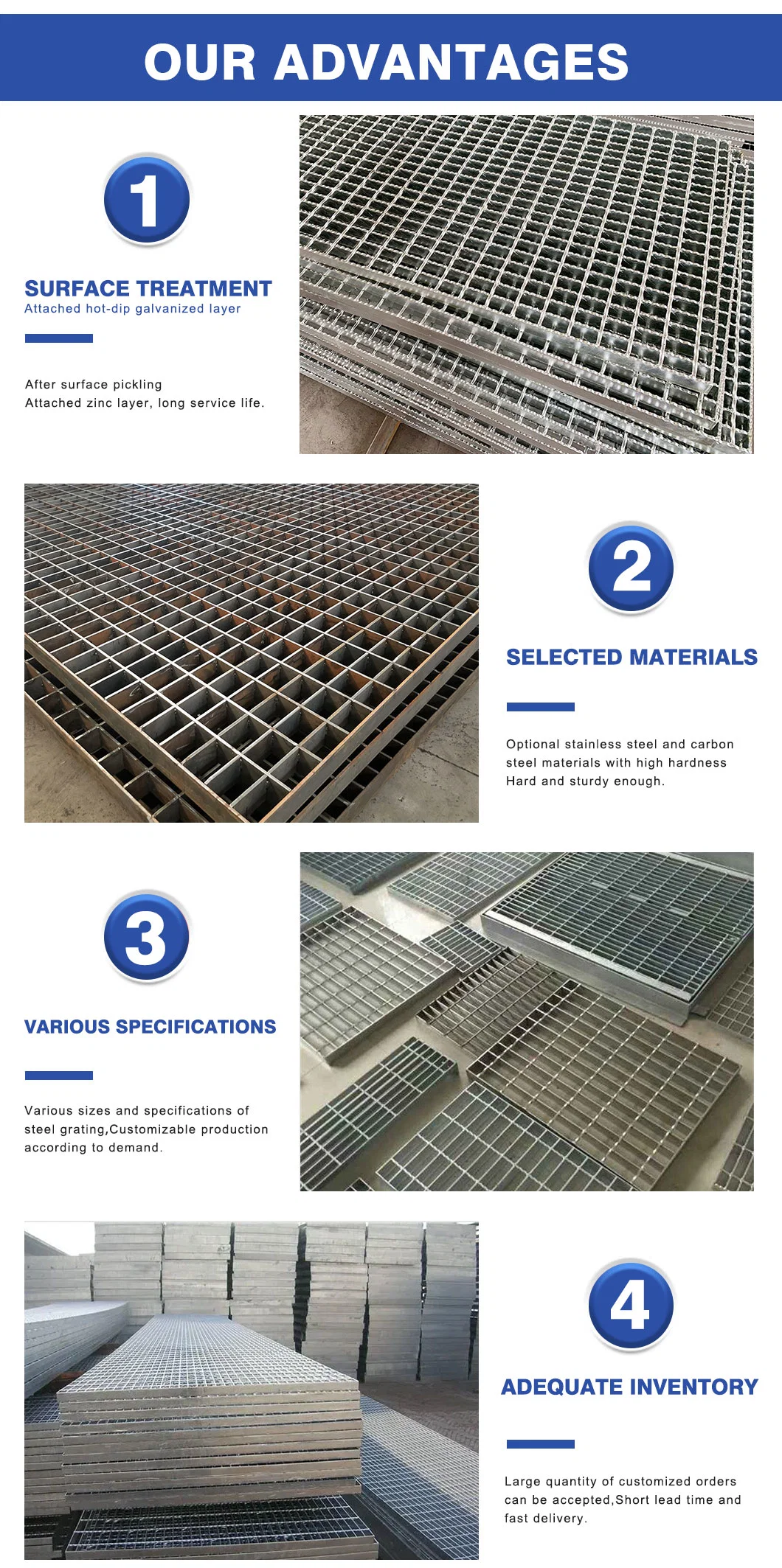 OEM Customized Hot Dip Galvanized Plain/Serrated Steel Grating untuk Platform Walkway /Drain Trench Cover 1