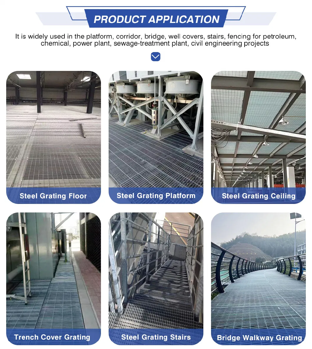 OEM Customized Hot Dip Galvanized Plain/Serrated Steel Grating untuk Platform Walkway /Drain Trench Cover 3