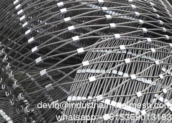 304 316 Diamond Steel Steel Kabel Woven Ferrule Wire Rope Mesh untuk Hewan Kebun Binatang