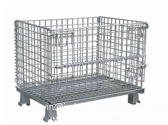 Disesuaikan Galvanized Lipat Lipat Tumpuk Gudang Metal Wire Mesh Heavy Duty Pallet Cage dengan Tutup