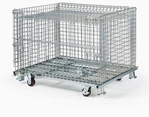 Powder Coated Transportation Warehouse Industrial Collapsible Stacking Metal Wire Mesh Basket