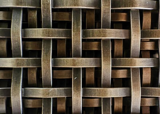 Antique Brass Flat Stainless Steel Wire Dekoratif Crimped Woven Wire Mesh Panel Grilles Untuk pintu lemari sisipan