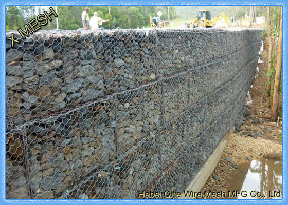 60X80mm, 3mx1mx1m Galvanized Wire Gabion Box / Stone Basket Gabion