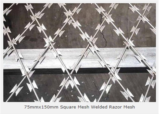 Perak Galvanis Dilas 3.2mm Razor Wire Mesh 75x150mm Pembukaan